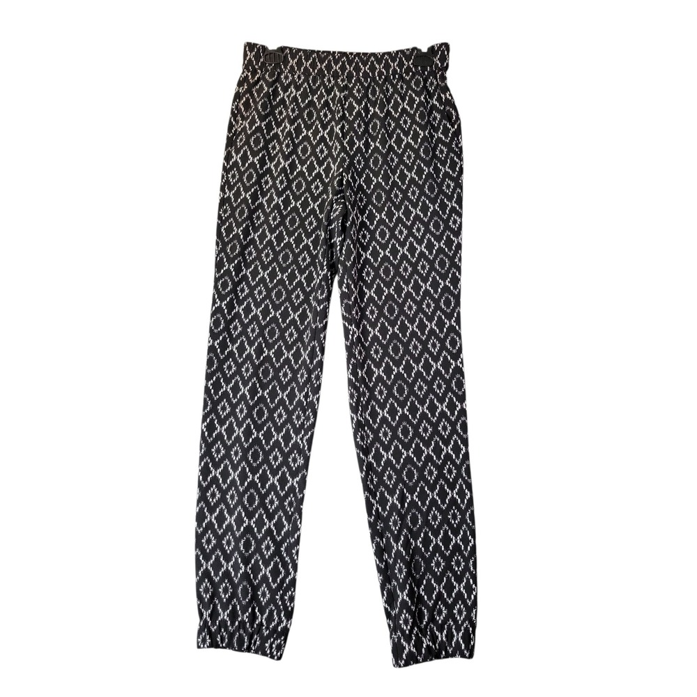 Banana Republic Womens Pull On Pants 2 Black White Geometric Print Drapey Slacks